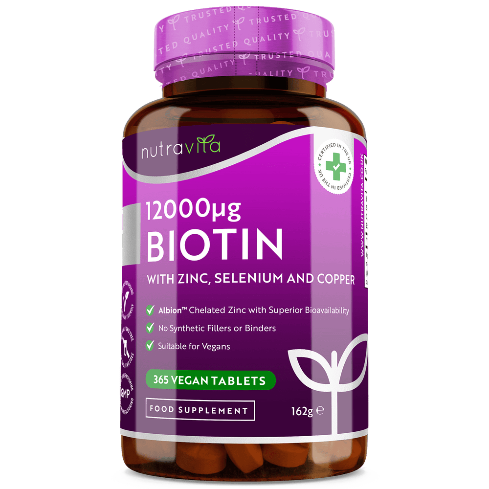 Biotin 12,000ug with Albion™ Zinc, Selenium & Copper 365 Vegan Tablets
