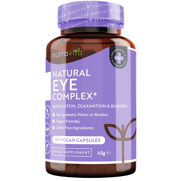 Natural Eye Complex 90 Vegan Capsules with Bilberry, Lutein & Zeaxanthin.